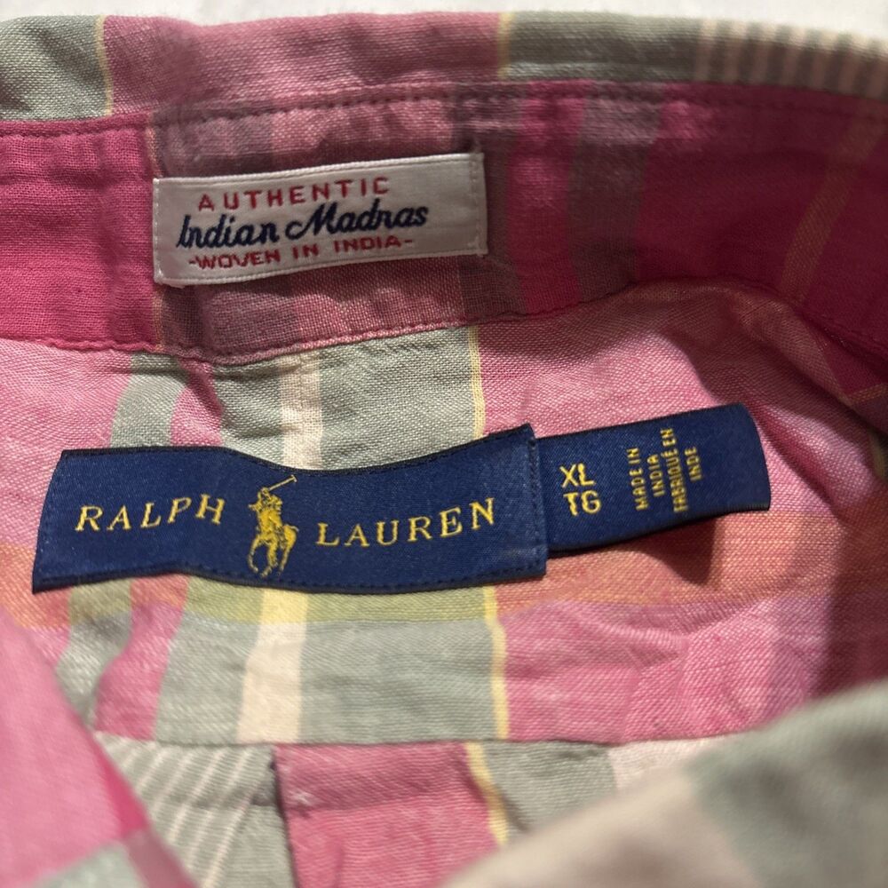 Ralph Lauren Shirt XL Men’s Authentic Indian Madras Plaid Pink Multicolor Preppy - Picture 7 of 9